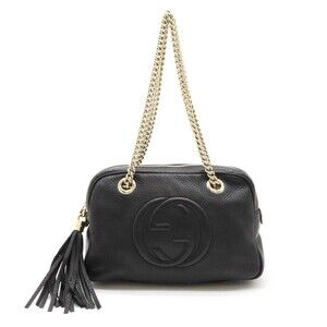 Gucci Soho Interlocking GG Chain Shoulder Bag Tassel Black Leather